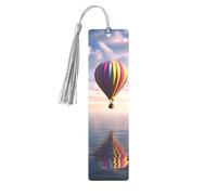 Hot Air Balloon Over The Sea Metal Bookmarks with Tassels,Pendant Unique Handmade Bookmark Craft DIY Wooden Bookmarks Cute Hanging Tags Ornaments for Book Lovers Birthday Teachers Gift
