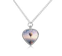 Hot Air Balloon Over The Sea Urn Necklaces for Ashes Personalized Human Pet Cremation Jewelry Customized Keepsake Locket Pendant with Filling Kit Memorial Gift for Dog Cat Lover Women Men(Heart)