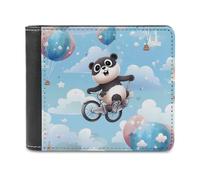 Hot Air Balloon Panda Bifold Wallet PU Leather Slim Purse Pocket Wallet with Card Holder for Office Travel