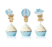Hot Air Balloon Pilot Bear Cupcake Cake Toppers Aviator Fly Baby Shower Birthday Party Decorations Supplies (Hot Air Balloon Pilot Bea)