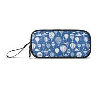 Hot Air Balloon Pop Navy Blue Nylon Large Zippered Pencil Bag High Capacity Pencil Case with Zipper Stationery Organizer for Office Student
