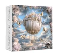 Hot Air Balloon Puzzle 1000 Pieces, PICKFORU Fantasy Butterfly Rose Flower Jigsaw Puzzle, Impossible Unique Nature Art Theme, Challenging for Adults