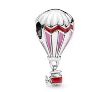 Hot Air Balloon Red and Silver Charm Sterling Silver S925 Compatible with Pandora Charms, Trollbeads, Chamilia, Biagi and Many Other UK Charm Bracelets.