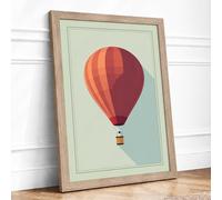 Hot Air Balloon Rising Geometric Framed Wall Art Print A4 Oak