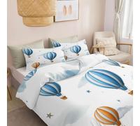 Hot Air Balloon Sky Clouds Stars Printed Reversible Double Duvet Cover Sets, Ultrasoft Hypoallergenic Cartoon Children Luxury Soft Quilt Cover Non Iron Luxury Bedding Sets With Zipper Closure