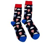Hot Air Balloon Socks Navy Blue Red White Cloud Pattern. Hot Air Balloon Gift.
