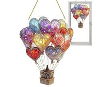 Hot Air Balloon Solar Garden Decor,Hot Air Balloon Stained Sun Catcher,Hanging Acrylic Ornament,Multicoloured Effect Flaming Garden Decoration Colorful Lawn Lantern for Yard Porch Patio Home