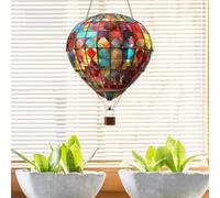 Hot Air Balloon Solar Garden Light - 2D Acrylic Flickering Flame Effect with Amber LEDs, Outdoor Solar Lights for Garden Pathway Patio Decor, Warm White Hanging Ornament (Red)