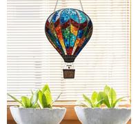 Hot Air Balloon Solar Garden Light - 2D Acrylic Flickering Flame Effect with Amber LEDs, Outdoor Solar Lights for Garden Pathway Patio Decor, Warm White Hanging Ornament (Blue)