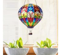 Hot Air Balloon Solar Garden Light - 2D Acrylic Flickering Flame Effect with Amber LEDs, Outdoor Solar Lights for Garden Pathway Patio Decor, Warm White Hanging Ornament (Multicolour)