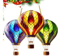 Hot Air Balloon Solar Garden Light, 3 Pack Acrylic Christmas Hot Air Balloon Pendant, Solar Garden Lights Outdoor Waterproof with Flickering Flame, Hanging Acrylic H-ot A-ir B-alloon Sun Catcher