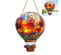 Hot Air Balloon Solar Garden Light, Hot Air Balloon Stained Sun Catcher, Flame Effect Solar Lanterns for The Garden Ornaments, Hanging Acrylic Solars Lanterns for Outside Window Home