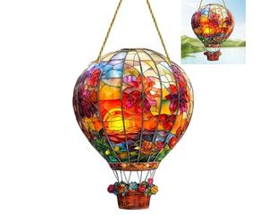 Hot Air Balloon Solar Garden Light, Hot Air Balloon Stained Sun Catcher, Flame Effect Solar Lanterns for The Garden Ornaments, Hanging Acrylic Solars Lanterns for Outside Window Home