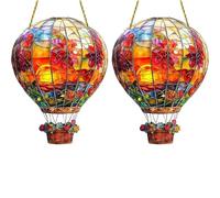 Hot Air Balloon Solar Garden Light - Hot Air Balloon Stained Sun Catcher, Flame Effect Solar Lanterns, Hanging Acrylic Solars Lanterns for Outside Window Home, The Garden Ornaments (2 Pack)