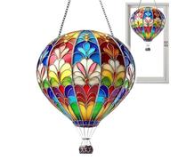 Hot Air Balloon Solar Garden Light, Hot Air Balloon Stained Sun Catcher, Multicoloured Effect Flaming Gardens Decoration, Colorful Flame Effect Solar Lanterns, for Outdoor Garden Wall Home