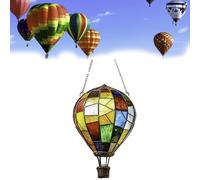 Hot Air Balloon Solar Garden Light, Realistic Flickering Flame Effect Solar Lantern, Solars Powered Multicoloured Glass Pendant, Outdoor Hanging Garden Ornaments, For Yard Porch Patio Wedding(Style B)