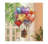 Hot Air Balloon Solar Garden Light, Stained Sun Catcher Hot Air Balloon, Flame Effect Solar Lanterns for The Garden Decor, Hanging Acrylic Solars Lanterns for Outside Window Home (Style C)