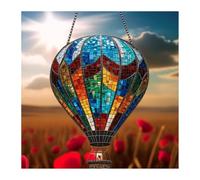Hot Air Balloon Solar Garden Light, Stained Sun Catcher Hot Air Balloon, Flame Effect Solar Lanterns for The Garden Decor, Hanging Acrylic Solars Lanterns for Outside Window Home (Style A)