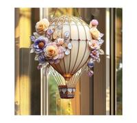 Hot Air Balloon Solar Garden Light, Stained Sun Catcher Hot Air Balloon, Flame Effect Solar Lanterns for The Garden Decor, Hanging Acrylic Solars Lanterns for Outside Window Home (Style F)