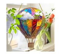Hot Air Balloon Solar Garden Light, Stained Sun Catcher Hot Air Balloon, Flame Effect Solar Lanterns for The Garden Decor, Hanging Acrylic Solars Lanterns for Outside Window Home (Style D)