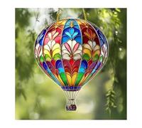 Hot Air Balloon Solar Garden Light, Stained Sun Catcher Hot Air Balloon, Flame Effect Solar Lanterns for The Garden Decor, Hanging Acrylic Solars Lanterns for Outside Window Home (Style E)