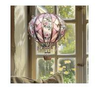 Hot Air Balloon Solar Garden Light, Stained Sun Catcher Hot Air Balloon, Flame Effect Solar Lanterns for The Garden Decor, Hanging Acrylic Solars Lanterns for Outside Window Home (Style G)