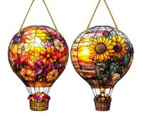 Hot Air Balloon Solar Garden Lights, 2PCS Hot Air Balloon Sun Catcher for Window, Hanging Hots Airs Balloons Solar Lantern for Garden Decor, Acrylic Hots Airs Balloons Light Ornaments Outdoor