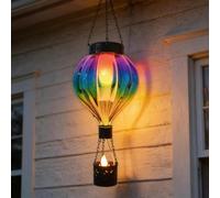 Hot Air Balloon Solar Lantern Outdoor Waterproof, Flickering Flame Glass Hanging Solar Lights, Wall Garden Decor for Backyard Patio Garden Fence,Gifts for Women (Purple)