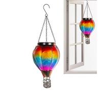 Hot Air Balloon Solar Lantern with Flickering Flame Light, Cleaning Energy Waterproof Outdoor Hanging LED Light, Rainbow Hot Air Balloon Landscape Light, Home Decor Portable Garden Metal Lamp