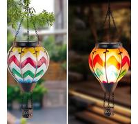 Hot Air Balloon Solar Lantern with Flickering Flame, Realistic Flaming Effect Hot Air Balloon Solar Garden Light, Solar Powered Hot Air Balloon Hanging Lantern,Colourful Solar Light for Outdoor Garden