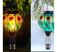 Hot Air Balloon Solar Lantern with Flickering Flame, Realistic Flaming Effect Hot Air Balloon Solar Garden Light, Solar Powered Hot Air Balloon Hanging Lantern,Colourful Solar Light for Outdoor Garden