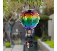 Hot Air Balloon Solar Lantern with Flickering Flame, Realistic Flaming Effect Hot Air Balloon Solar Garden Light, Solar Powered Hot Air Balloon Hanging Lantern,Colourful Solar Light for Outdoor Garden