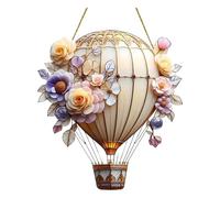 Hot Air Balloon Stained Sun Catcher,Hanging Acrylic Solars Hot Air Balloon Lantern with Flickering Flame for Outside Window Home Decorations for Garden Patio Porch Yard Party Gift Decor (H)
