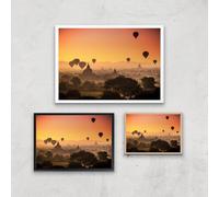 Hot Air Balloon Sunset Giclee Art Print - A2 - Wooden Frame