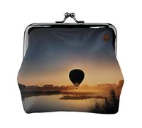 Hot Air Balloon Sunset Print Women'S Leather Kiss Lock Pouch â€“ Stylish Small Zipper-Free Wallet For Coins, Cards, Makeup & Essentials â€“ Compact & Lightweight Design For Daily Use, Travel & Gifting