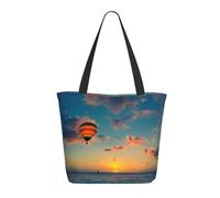 Hot Air Balloon Sunset Women'S Large Shopping Tote Bag, Lightweight Durable Polyester Tote With All-Over Print,Foam Padded For Protection
