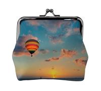 Hot Air Balloon Sunset Women's Leather Kiss-Lock Coin Purse,Double-Sided Full Print Pattern,Ultra-Fine Fiber Leather,Small Clutch Wallet for Cash,Cards,Coins