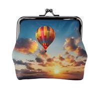Hot Air Balloon Sunset Women's Leather Kiss Lock Pouch â€“ Stylish Small Zipper-Free Wallet for Coins, Cards, Makeup & Essentials â€“ Compact & Lightweight Design for Daily Use, Travel & Gifting