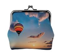Hot Air Balloon Sunset Women's Leather Kiss Lock Pouch â€“ Stylish Small Zipper-Free Wallet for Coins, Cards, Makeup & Essentials â€“ Compact & Lightweight Design for Daily Use, Travel & Gifting
