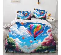 Hot Air Balloon Super King Size Duvet Cover Sets Clouds and Trees Bedding Set 3D Print Soft Microfiber Quilt Covers 260x220 cm with Zipper Closure and 2 Pillowcases 50x75 cm for Adults K.1804