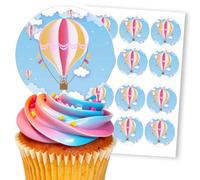 Hot Air Balloon Teddy Bear Sky, 12 Edible Paper 2.5" Cupcake Toppers