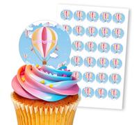 Hot Air Balloon Teddy Bear Sky, 30 Edible Paper 1.5" Cupcake Toppers
