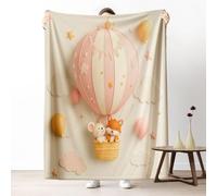 Hot Air Balloon Throw Blanket for Couch, Cute Bear Fox Fleece Blanket 40"x60" Lightweight, Cartoon Fairy Tale Blankets for Bed, Warm Soft Cozy Washable Bedding for All Season