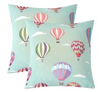 Hot Air Balloon Throw Pillow Covers 20"x20" for Kids Cartoon Clouds Cushion Covers Watercolor Hot Air Balloons Cushion Case Cute Dot Circles Bedroom Decor,Set of 2