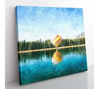 Hot Air Balloon Vol.1 Painting Modern Canvas Wall Art Print Ready to Hang, Framed Picture for Living Room Bedroom Home Office Décor, 35x35 cm (14x14 Inch)