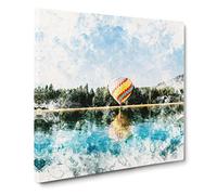 Hot Air Balloon Vol.1 Watercolour Modern Canvas Wall Art Print Ready to Hang, Framed Picture for Living Room Bedroom Home Office Décor, 14x14 Inch (35x35 cm)
