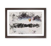 Hot Air Balloons Above a Lake Watercolour Framed Print | A2 Walnut Framed Wall Art | Ready to Hang | Modern Landscape Picture | Living Room Bedroom Lounge Office