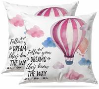 Hot Air Balloons and Follow your dreams they know the way Set of 2 Pack Cushion Covers Farmhouse Soft Short Plush Decorations Pillow Cover Case for Sofa Couch Cotton Linen 50 x 50 cm