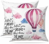 Hot Air Balloons and Follow your dreams they know the way Set of 2 Pack Cushion Covers Farmhouse Soft Short Plush Decorations Pillow Cover Case for Sofa Couch Cotton Linen 40 x 40 cm