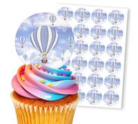 Hot Air Balloons Blue Sky Party, 24 Edible Paper 2.0" Cupcake Toppers